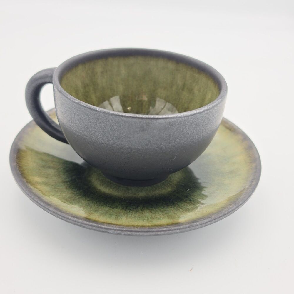 Jars Céramistes France Stoneware Cup & Saucer Set Black Matte Green France